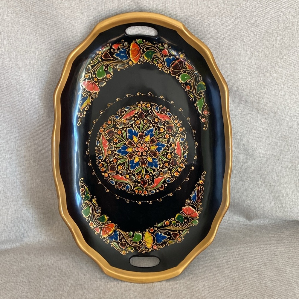 Vintage hand painted wood tray
